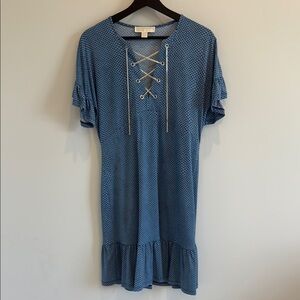 Michael Kors Blue Chain Lace-Up Ruffle Hem Dress Size Small